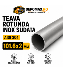 Teava rotunda inox sudata AISI 304, 101.6 x 2 mm, 6 metri Teava rotunda inox sudata AISI 304, 101.6 x 2 mm, 6 metri